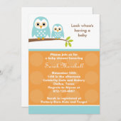 Zwei Blue Owls Baby Shower Einladungen (Orange) (Vorne/Hinten)
