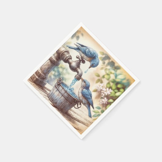 Zwei Bluebirts auf einem Faucet Serviette (Ecke)