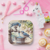 Zwei Bluebirts auf einem Retro-Faucet Pappteller (Party)