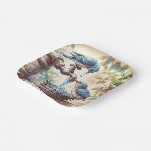 Zwei Bluebirts auf einem Retro-Faucet Pappteller (Gewinkelt)