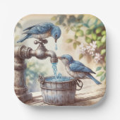 Zwei Bluebirts auf einem Retro-Faucet Pappteller (Vorderseite)
