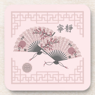 Zwei blühende asiatische Rosa-Fans "Serenity" digi Getränkeuntersetzer