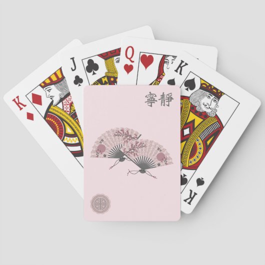 Zwei blühende asiatische Rosa-Fans "Serenity" digi Spielkarten (Rückseite)
