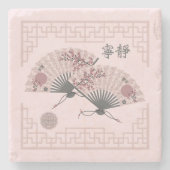 Zwei blühende asiatische Rosa-Fans "Serenity" digi Steinuntersetzer (Vorderseite)