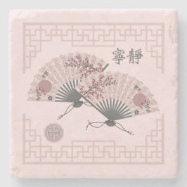 Zwei blühende asiatische Rosa-Fans "Serenity" digi Steinuntersetzer