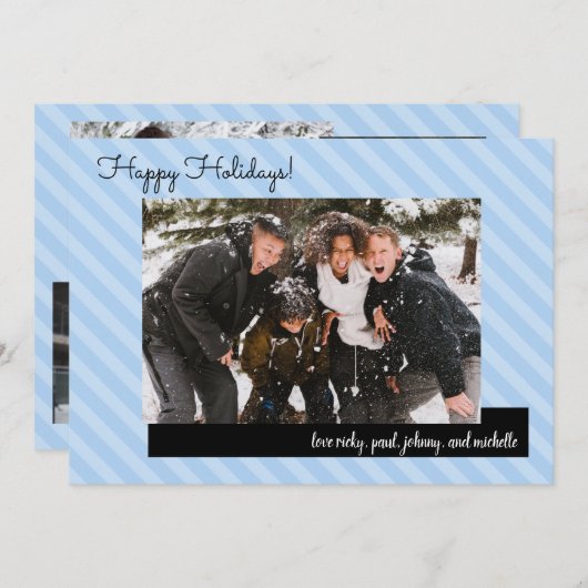 Zwei Blule Streifen Holiday 5 Fotos Card (Vorne/Hinten)