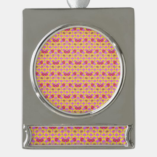 Zwei Blumenrosen Banner-Ornament Silber (Vorderseite)