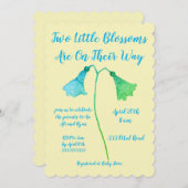 Zwei Blüten Blue Blume Twins Baby Dusche Einladung (Vorne/Hinten)