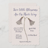 Zwei Blüten Lila Blume Twins Kinderdusche Einladung (Vorne/Hinten)