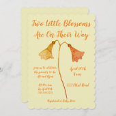 Zwei Blüten Orange Blume Twins Kinderdusche Einladung (Vorne/Hinten)