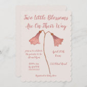 Zwei Blüten Rosa Blume Twins Kinderdusche Einladung (Vorne/Hinten)