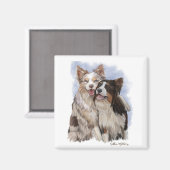 Zwei Border Collie Freunde Cartoon Magnet (Vorderseite/Rückseite)