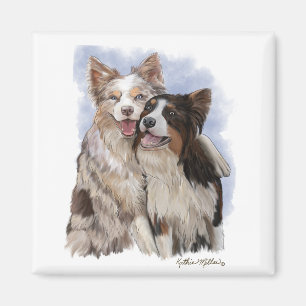 Zwei Border Collie Freunde Cartoon Magnet