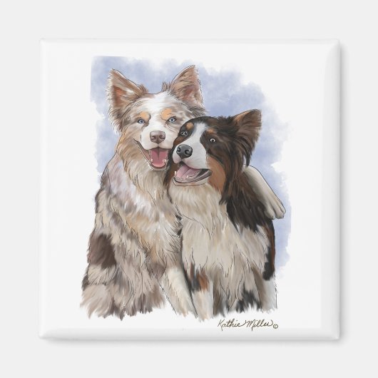 Zwei Border Collie Freunde Cartoon Magnet (Vorne)