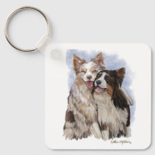 Zwei Border Collie Freunde Cartoon Schlüsselanhänger