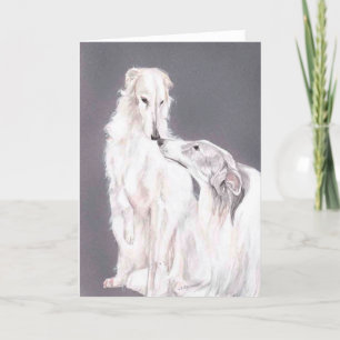 Zwei Borzoi Dog Art Canine Faltkarte Karte