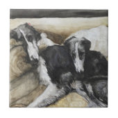 Zwei Borzoi Russische Wolfhound Hunde Keramik Tile Fliese (Vorderseite)