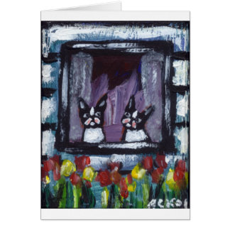 zwei bostons im Fenster