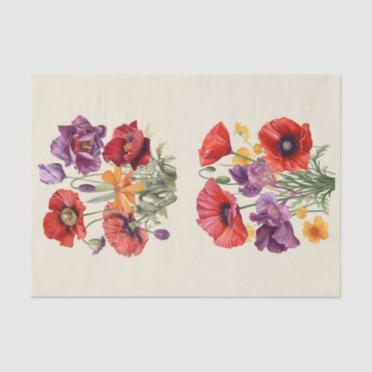 Zwei Bouquets von Wildblumen mit Poppies Seidenpapier (Vorderseite)