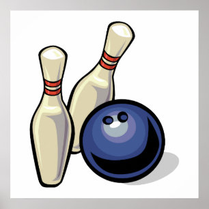 zwei Bowling-Buttone und Bowlingball-Design Poster