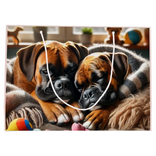 Zwei Boxer, ein Herz Große Geschenktüte (Rückseite)