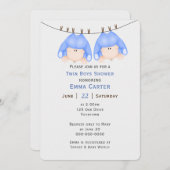 Zwei Boys auf Clothesline Baby Dusche Einladung (Vorne/Hinten)