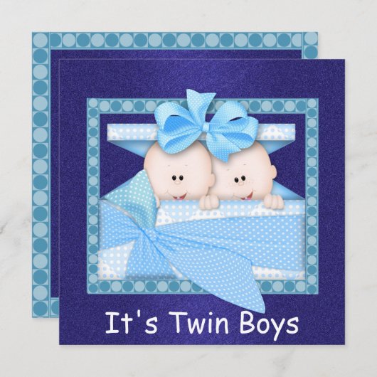 ZWEI BOYS BLUE Baby Shower Einladungen (Vorne/Hinten)