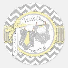 Zwei Boys Bow Krawatte Zickzack Print Danke Label Runder Aufkleber