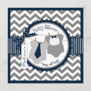 Zwei Boys Krawatte Zickzack Print Baby Dusche Einladung
