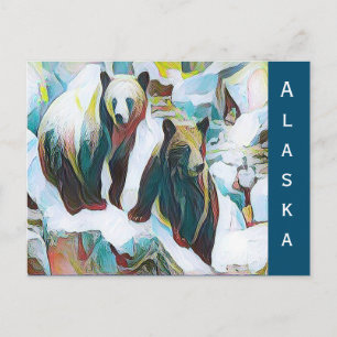 Zwei braune Bären im Winter Wildlife Art Alaska Postkarte