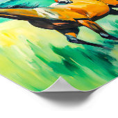 Zwei braune Pferde, die über die grüne Wiese laufe Poster (Ecke)