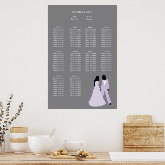 Zwei Braut Hochzeit (Lilac und Gray) Sitzplan Poster (Küche)