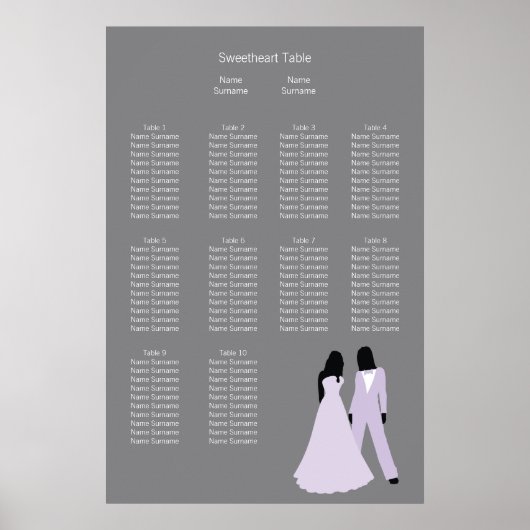 Zwei Braut Hochzeit (Lilac und Gray) Sitzplan Poster (Vorne)