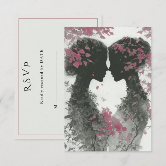 Zwei Bräute, handgezeichnete Bleistift-Illustratio RSVP Karte (Vorne/Hinten)