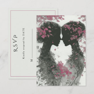 Zwei Bräute handgezeichnete Bleistift-Illustration RSVP Karte