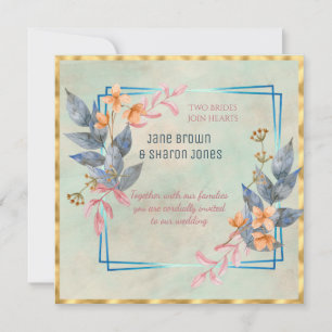 Zwei Bräute Lesbische Aquarell-Blumen Hochzeit Einladung