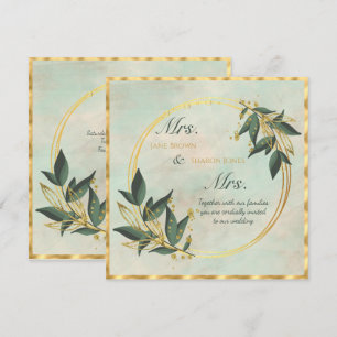 Zwei Bräute Lesbische Aquarell Grün Hochzeits Einl Einladung