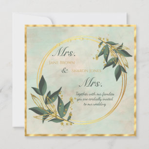 Zwei Bräute Lesbische Aquarell-Grünzeug-Hochzeit Einladung
