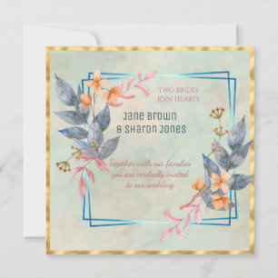 Zwei Bräute Lesbische Aquarellblumen Hochzeit Einladung