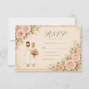 Zwei Bräute Vintage Blush RSVP Karte