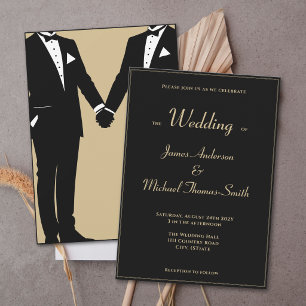 Zwei Bräutigame elegante schwarze goldene Smoking- Einladung