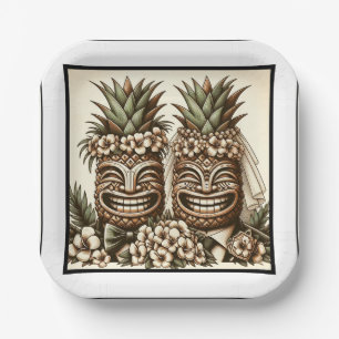 Zwei Bräutigams Schwule Ananas Tiki Kopf Retro Hoc Pappteller