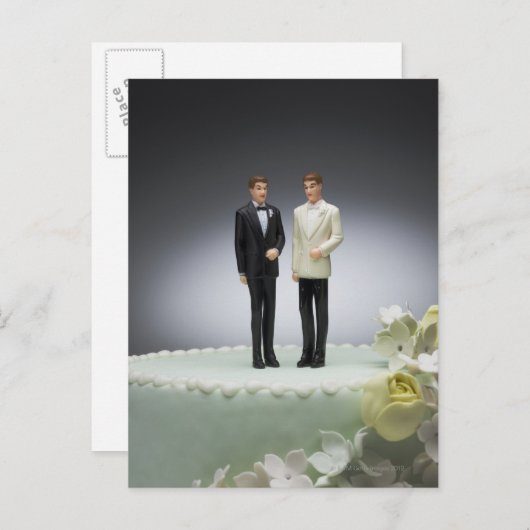 Zwei Bräutigfiguren auf dem Hochzeitstorch Postkarte (Vorne/Hinten)