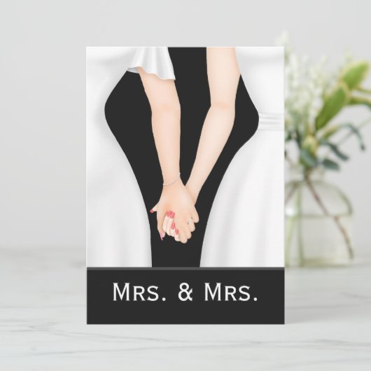 Zwei Brautkleiden Lesbische Hochzeit Einladung (Stehend Vorderseite)