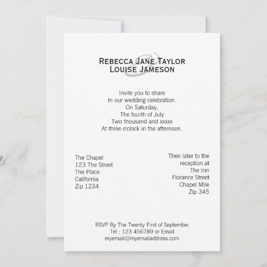 Zwei Brautkleiden Lesbische Hochzeit Einladung (Rückseite)