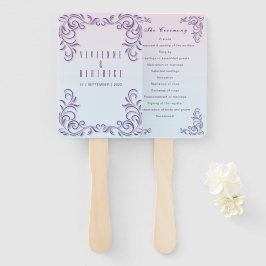 Zwei Brautlila-Hochzeitsprogramme Fächer
