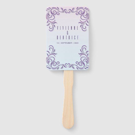 Zwei Brautlila-Hochzeitsprogramme Fächer (Vorderseite)