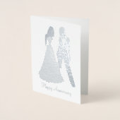 Zwei Brautpaare Hochzeit Anzug und Kleid Folienkarte (Vorderseite)