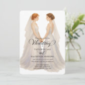 Zwei Brautpaare im Foto Hochzeitskleider Einladung (Stehend Vorderseite)