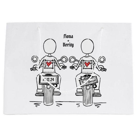 Zwei Brides Biker Motorrad Hochzeit Große Geschenktüte (Vorderseite)